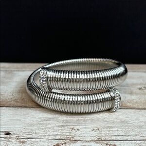 Silver Coiled Bracelet with Rhinestone Accents